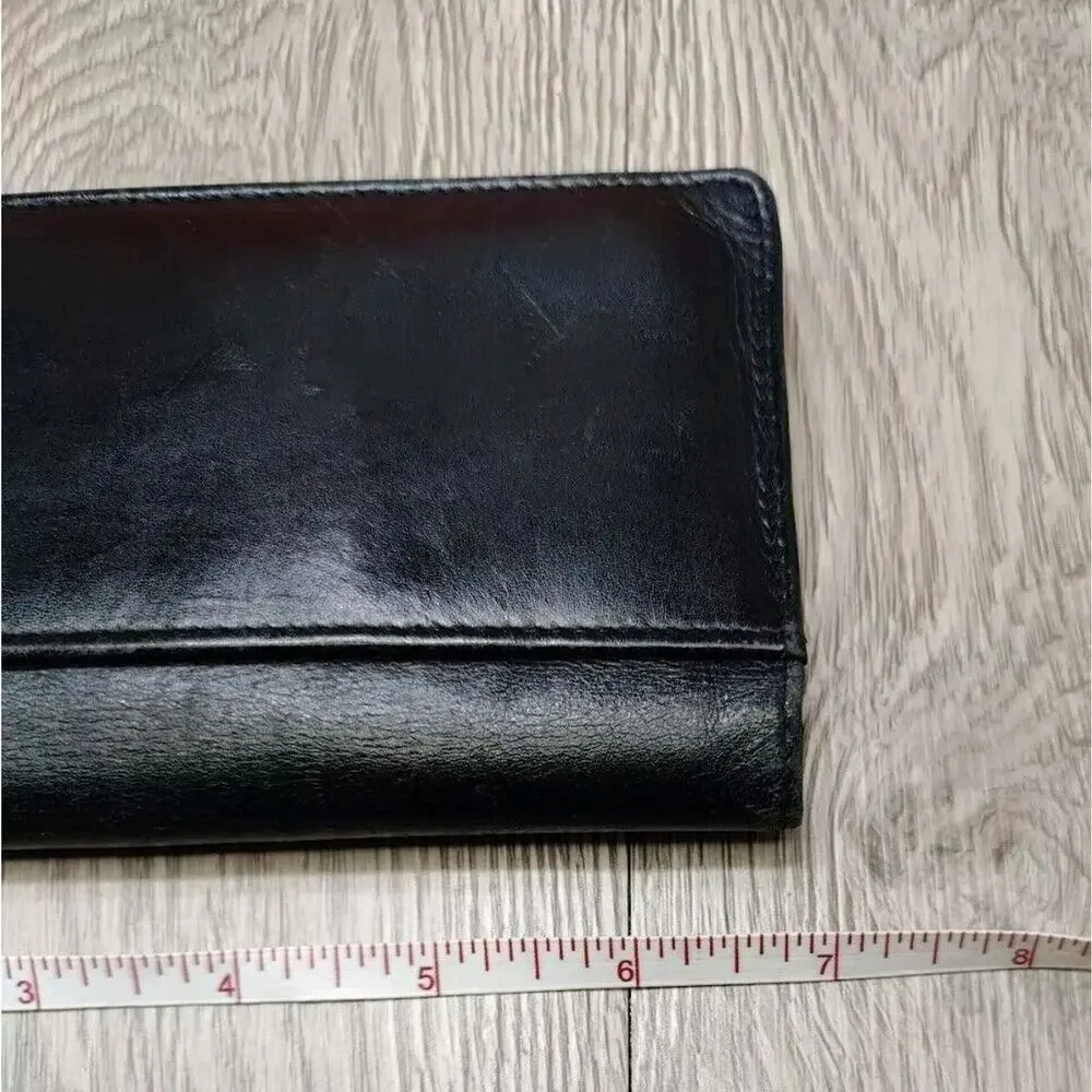 Leather Wallet‎ Women Buxton Black Vintage Top Grain Cowhide Snap Closure
